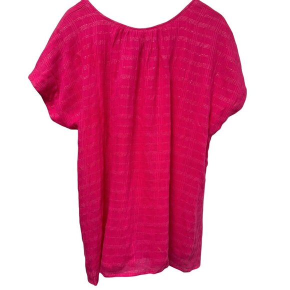 Susan Graver Pink Peasant Blouse XL Cotton Blend Short Sleeve QVC Top NWT - Picture 5 of 9